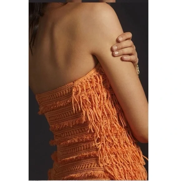 Anthropologie Orange Fringe Mini Dress - Picture 2 of 7